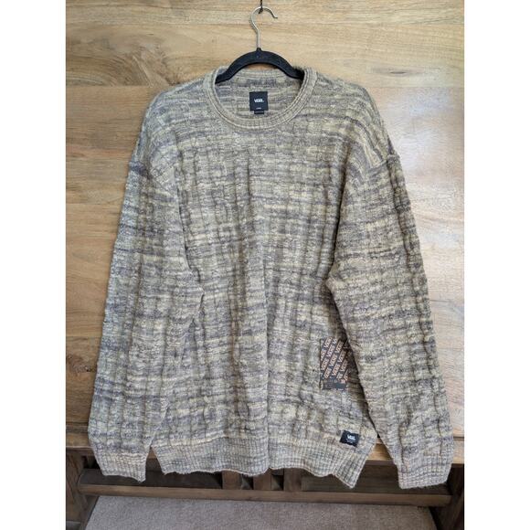 Vans Sweater Men Large Brown Heather Cable Knit Long Sleeve Crew Neck 000JZD NWT - Picture 1 of 4